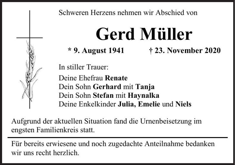 Traueranzeige Gerd Müller