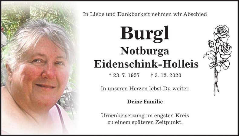 Traueranzeige Burgl Eidenschink-Holleis
