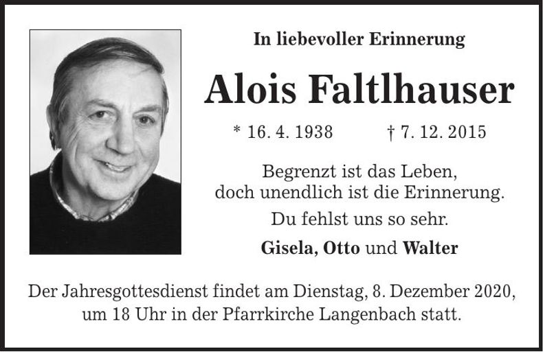 Traueranzeige Alois Faltlhauser