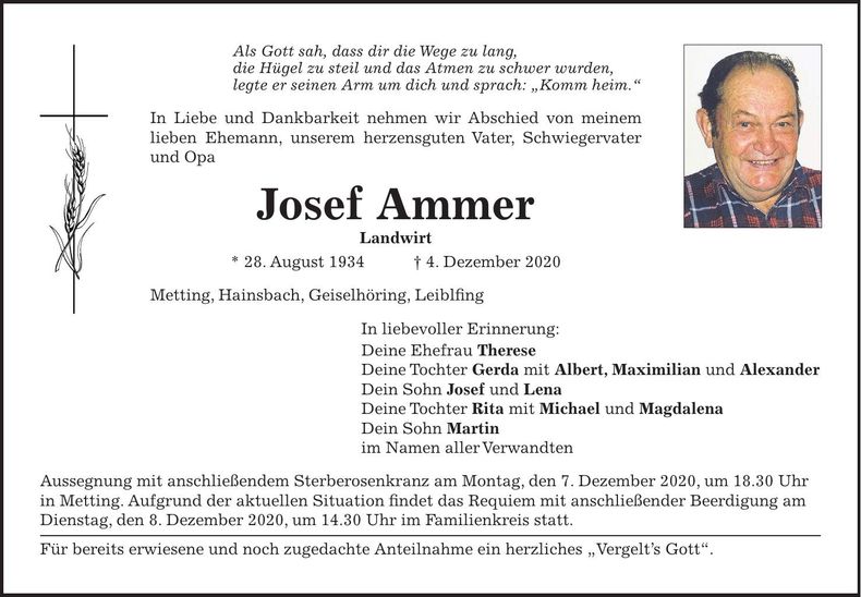 Traueranzeige Josef Ammer