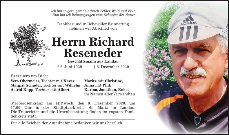 Traueranzeige Richard Reseneder
