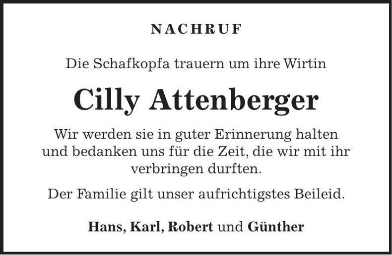 Traueranzeige Cilly Attenberger