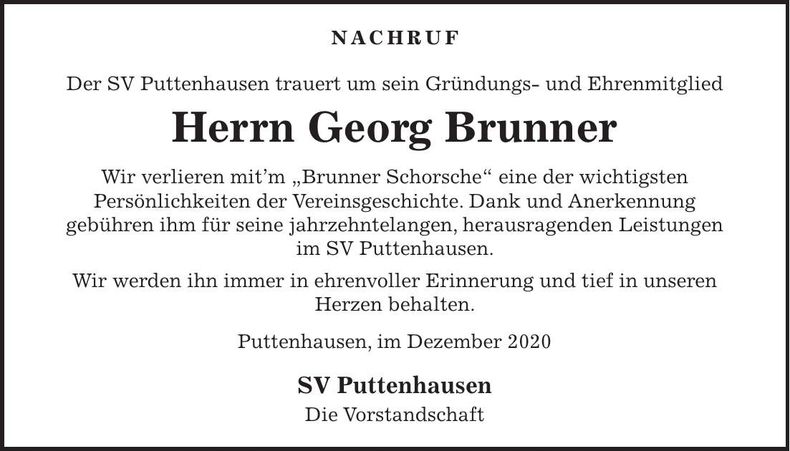 Traueranzeige Georg Brunner