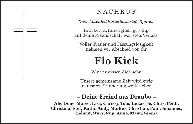 Traueranzeige Florian Kick
