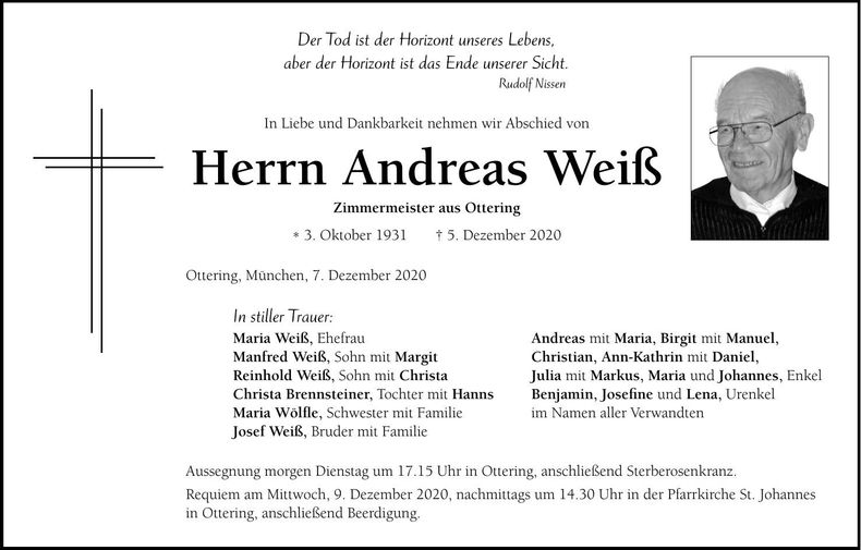 Traueranzeige Andreas Weiß