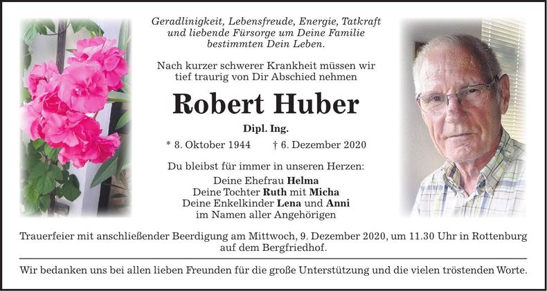 Traueranzeige Robert Huber