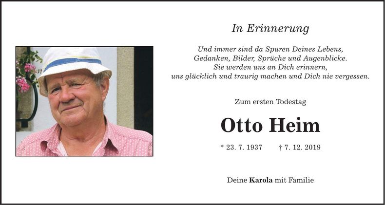 Traueranzeige Otto Heim
