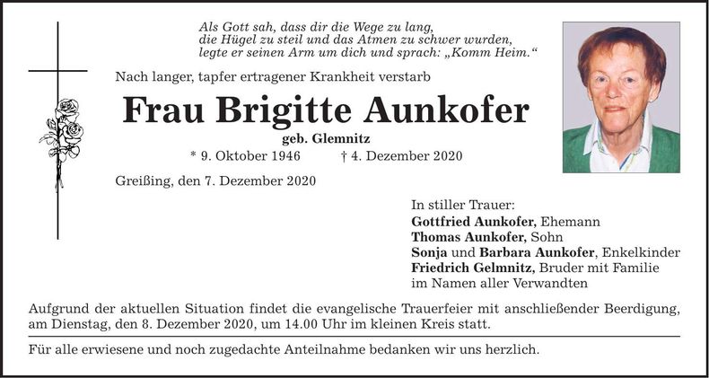 Traueranzeige Brigitte Aunkofer