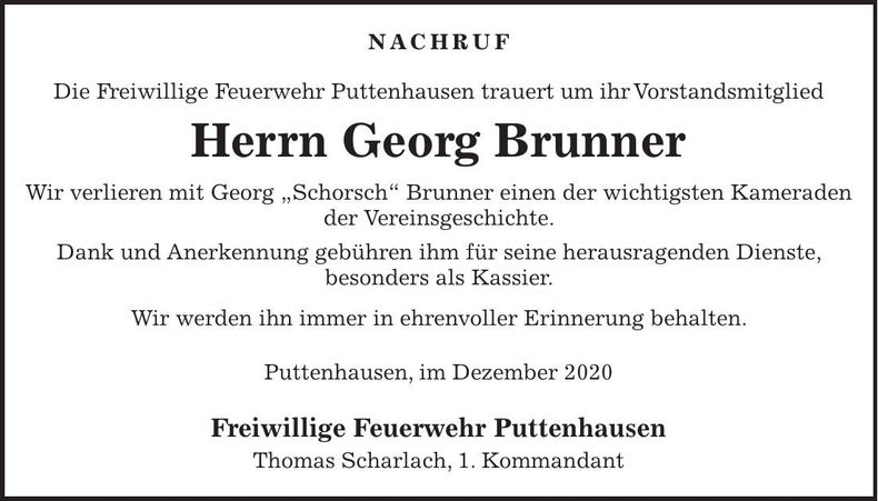 Traueranzeige Georg Brunner