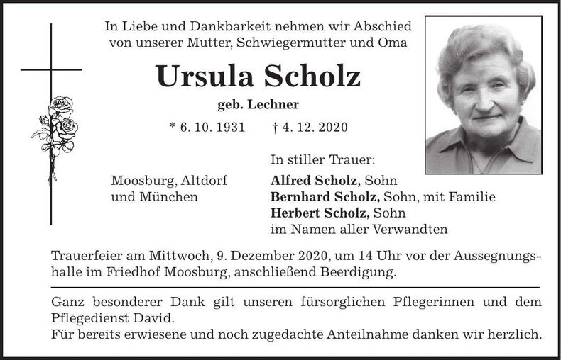 Traueranzeige Ursula Scholz
