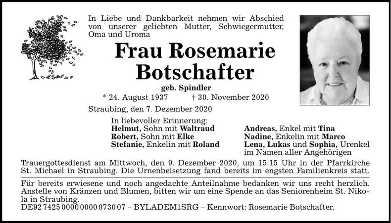 Traueranzeige Rosemarie Botschafter