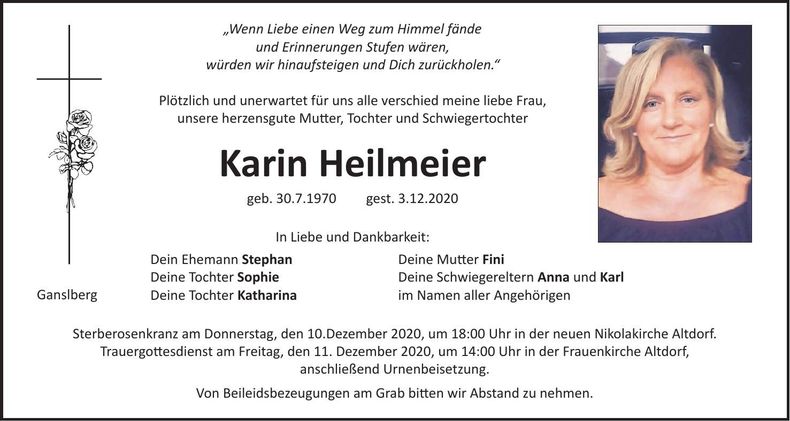 Traueranzeige Karin Heilmeier