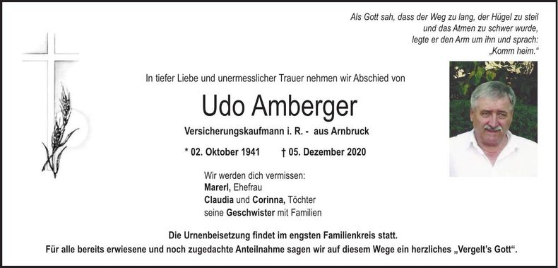 Traueranzeige Udo Amberger