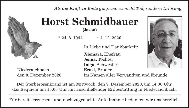 Traueranzeige Horst Schmidbauer