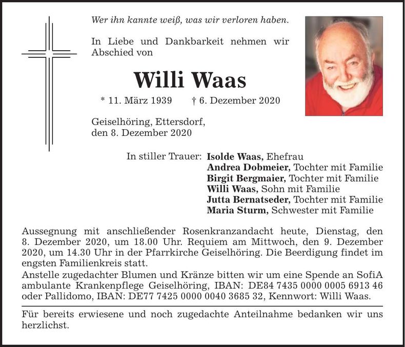 Traueranzeige Willi Waas