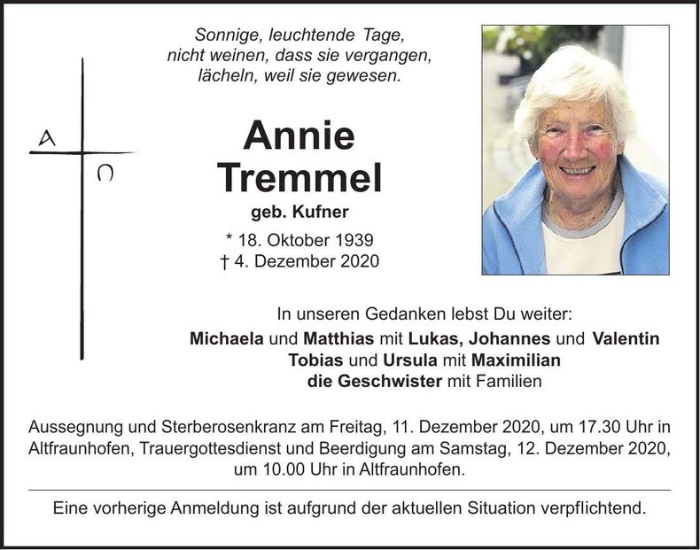 Traueranzeige Annie Tremmel