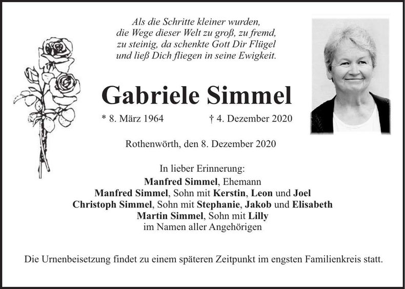 Traueranzeige Gabriele Simmel