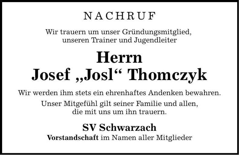 Traueranzeige Josef Thomczyk