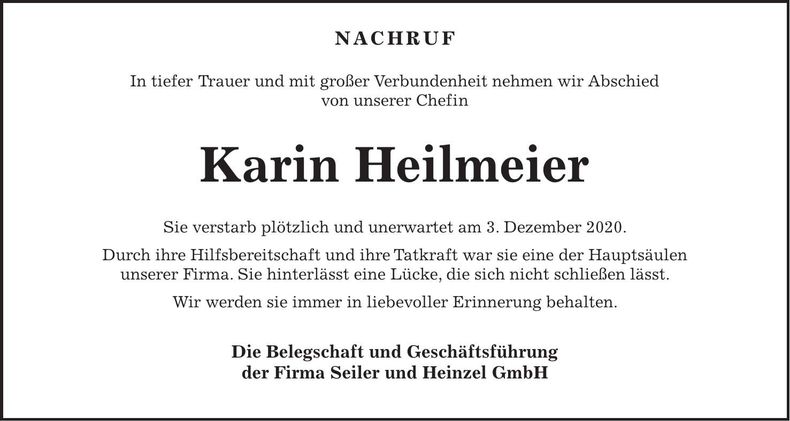 Traueranzeige Karin Heilmeier