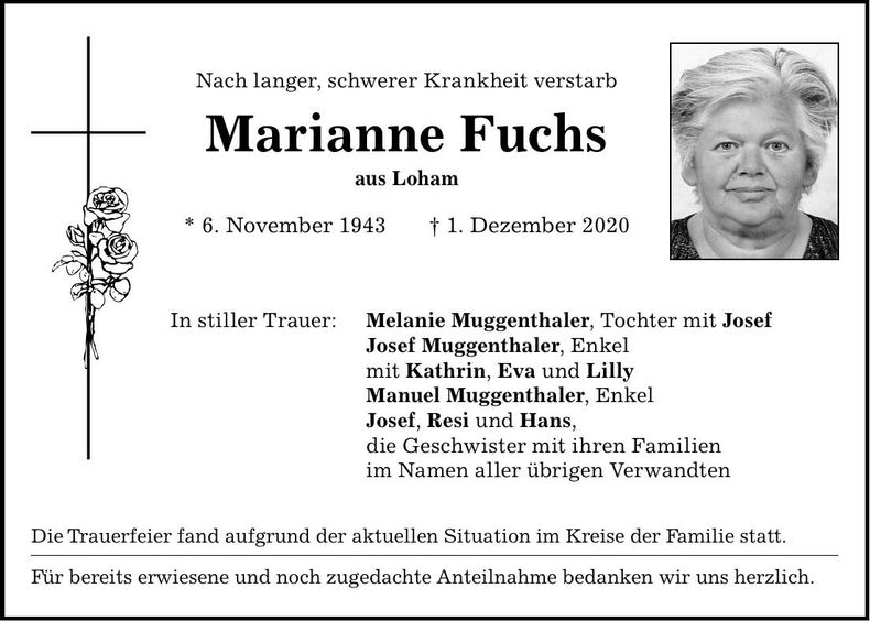 Traueranzeige Marianne Fuchs