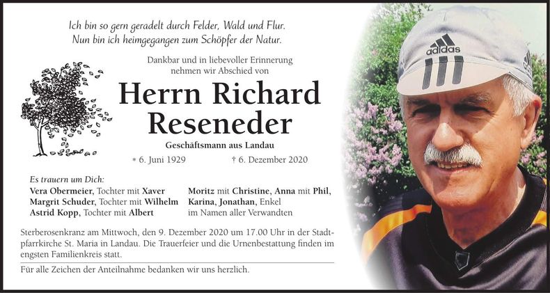 Traueranzeige Richard Reseneder