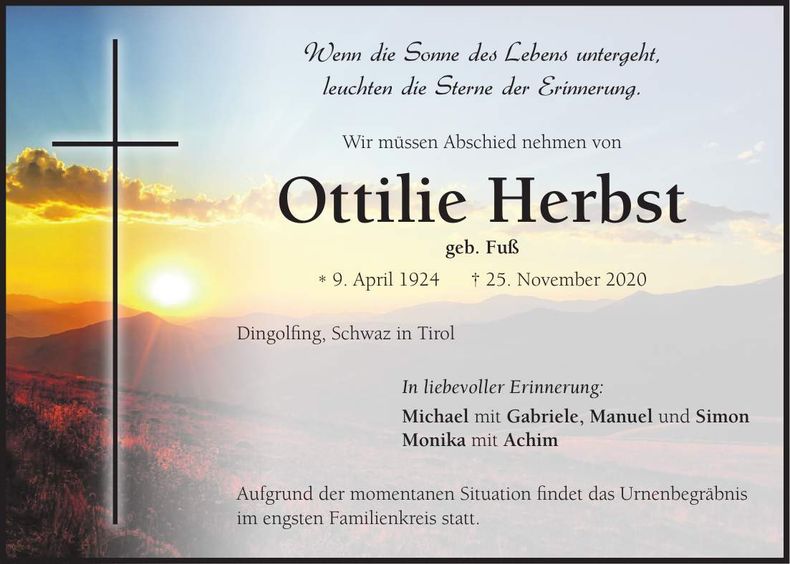 Traueranzeige Ottilie Herbst