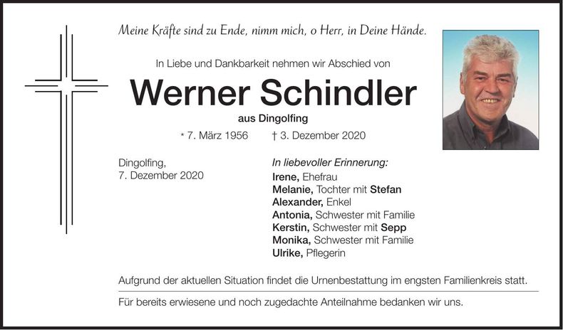 Traueranzeige Werner Schindler