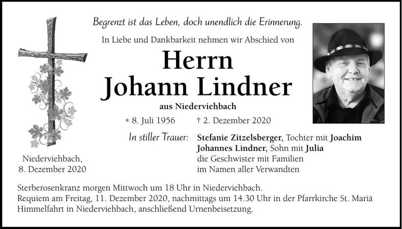 Traueranzeige Johann Lindner