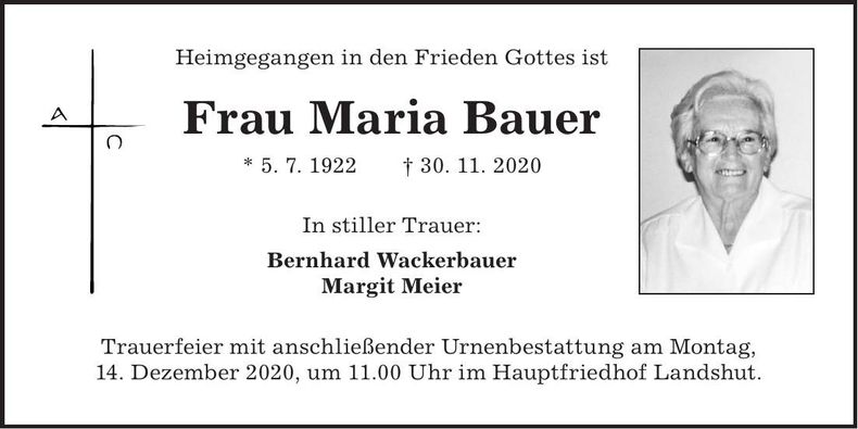 Traueranzeige Maria Bauer