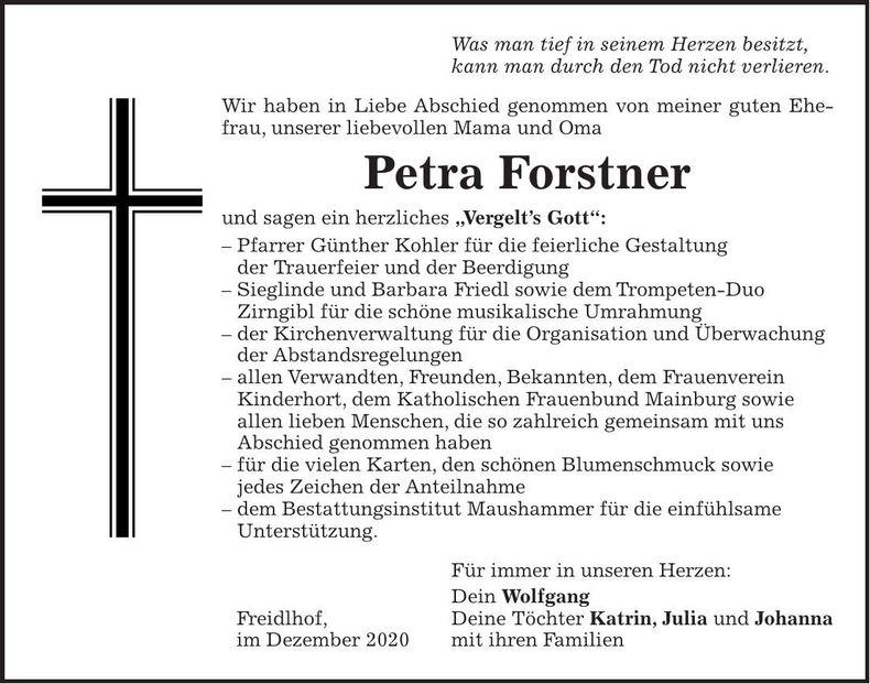 Traueranzeige Petra Forstner