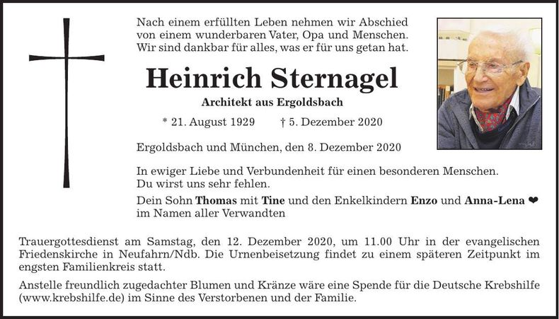 Traueranzeige Heinrich Sternagel