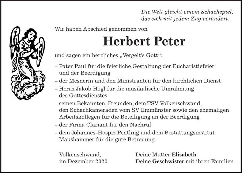 Traueranzeige Herbert Peter