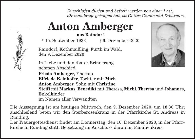 Traueranzeige Anton Amberger