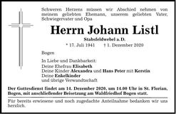 Traueranzeige Johann Listl