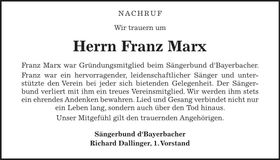 Traueranzeige Franz Marx