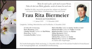 Traueranzeige Rita Biermeier