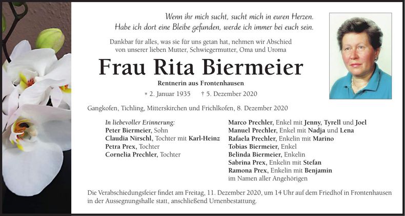 Traueranzeige Rita Biermeier