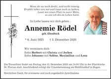Traueranzeige Annemie Rödel
