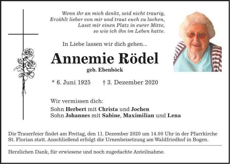 Traueranzeige Annemie Rödel