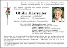 Traueranzeige Ottilie Hastreiter