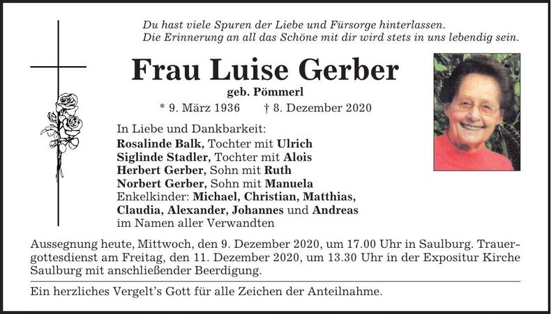 Traueranzeige Luise Gerber