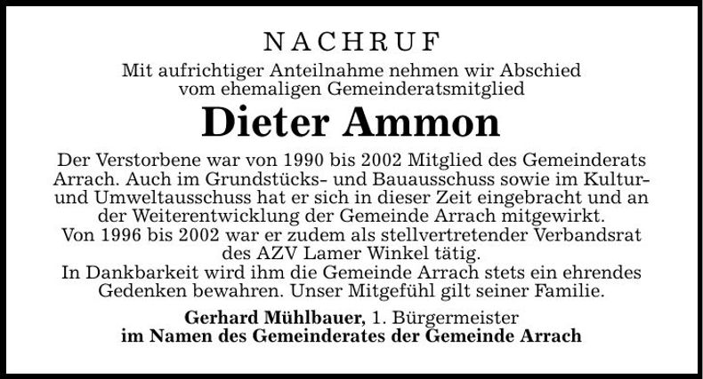 Traueranzeige Dieter Ammon