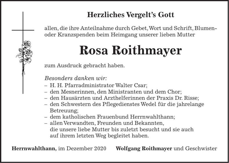 Traueranzeige Rosa Roithmayer