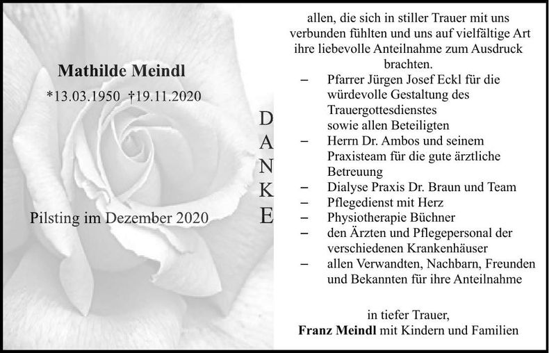 Traueranzeige Mathilde Meindl