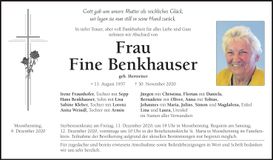 Traueranzeige Fine Benkhauser