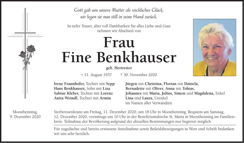 Traueranzeige Fine Benkhauser