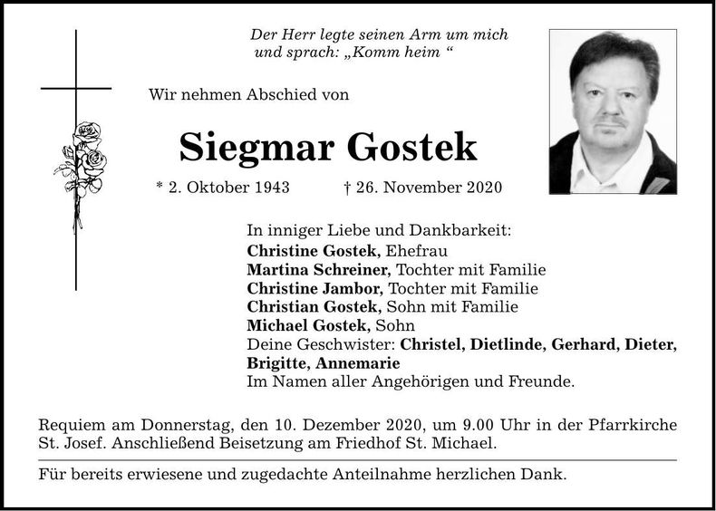 Traueranzeige Siegmar Gostek