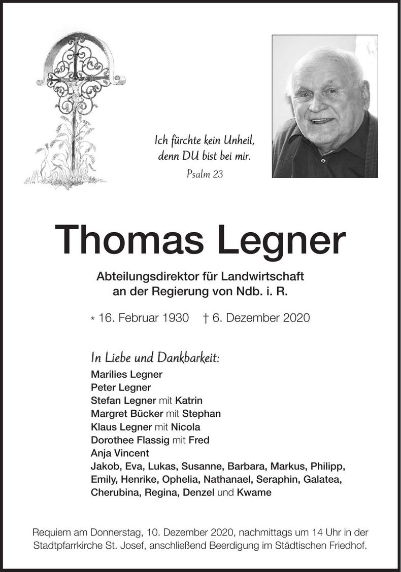 Traueranzeige Thomas Legner