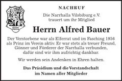 Traueranzeige Alfred Bauer