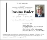 Traueranzeige Rosina Bader